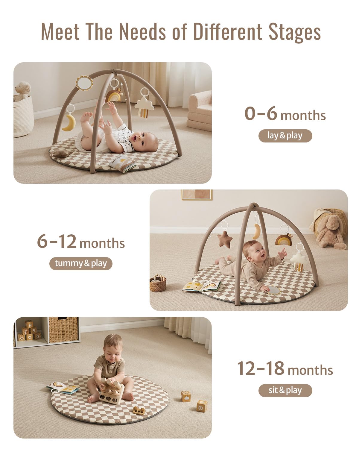 Blissful Diary Baby Play Gym Mat, Play Mat Activity Mat with 6 Detachable Toys for Stage-Based