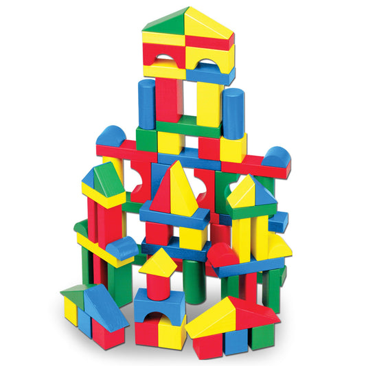 Melissa & Doug Wooden Building Blocks, 100-Piece Set of Sorting & Stacking Toys in 4 Colors and 9