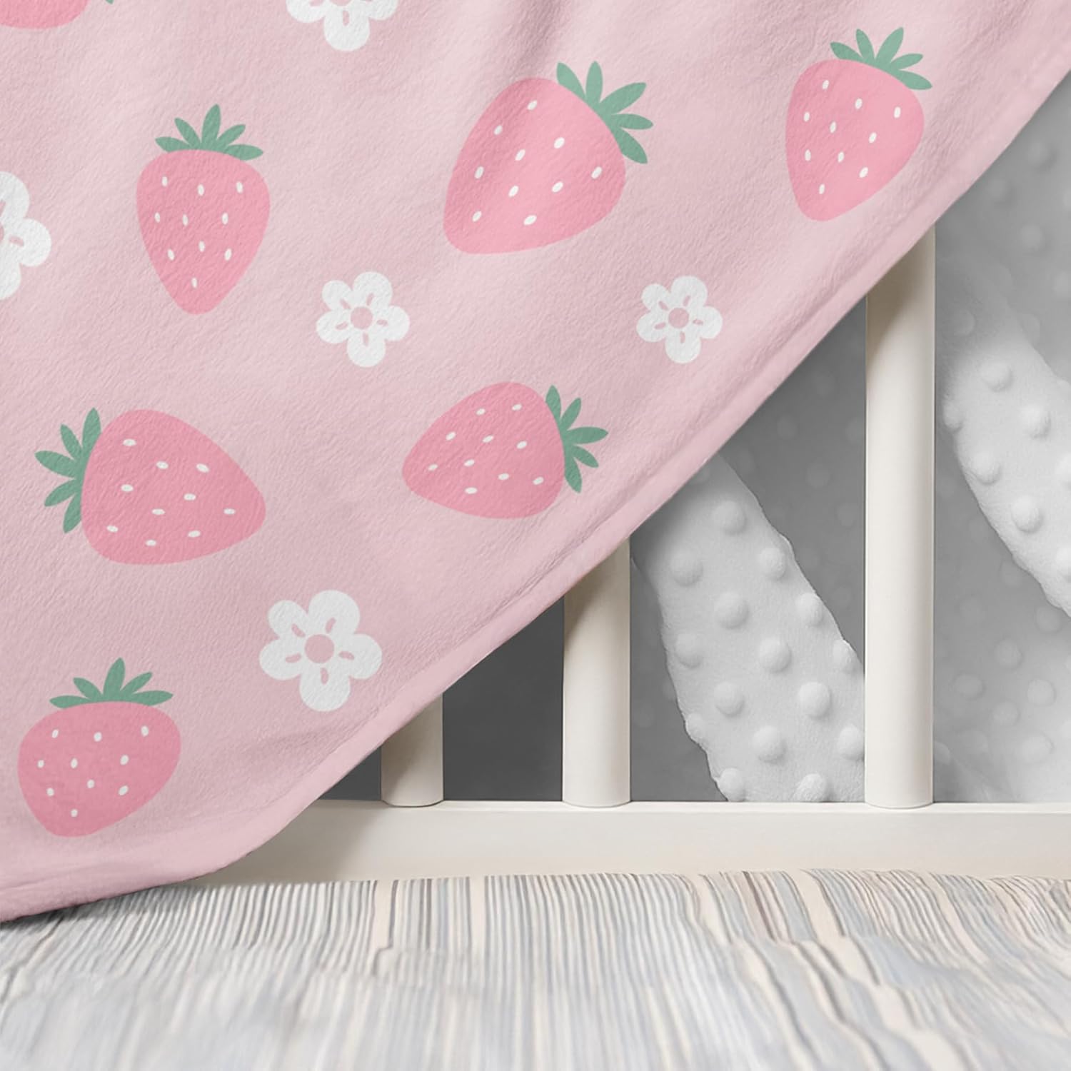 Strawberry Minky Baby Blanket 30 x 40 Inches for Girls, Soft Plush Receiving Blanket with Dotted