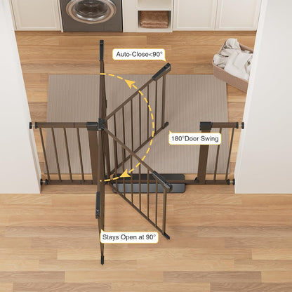 Cumbor 29.7-48" Baby Gate for Stairs, Mom's Choice Awards Winner-Dog Gate for Doorways, Auto Close Safety Pet Gate for Dogs Indoor, Easy Install Pressure Mounted Child Gate with Walk Thru Door, Brown
