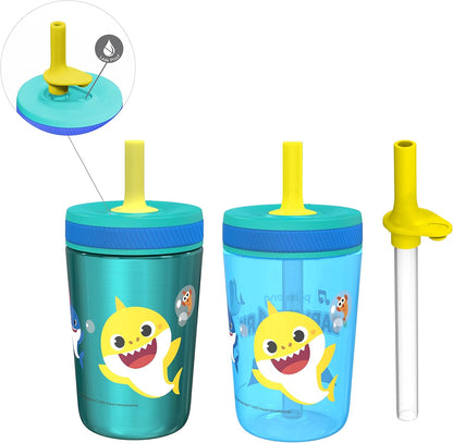 Zak Designs Baby Shark Kelso Tumbler Set, Leak-Proof Screw-On Lid with Straw, Bundle for Kids