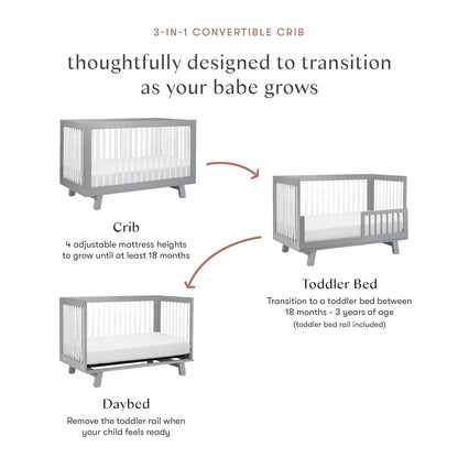 Babyletto Hudson 3-in-1 Convertible Baby Crib with Toddler Bed & Daybed Conversion - Strong, Durable & Easy to Assemble - GREENGUARD Gold Certified w/ 4 Adjustable Mattress Heights - Grey and White