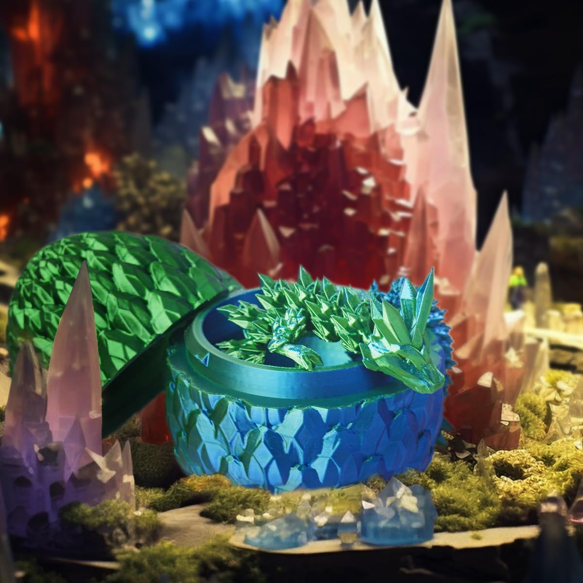 3D Printed Dragon Egg, Beautiful Flexible Joints Executive Desk Toys, Gifts for Adults and Kids (Laser Blue&Green)