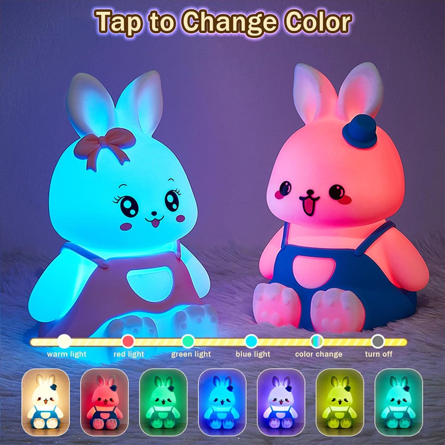 Night Light for Kids Bunny Lamp, Cute Easter Gifts for Girls,Rechargeable Baby Nursery Nightlight for Bedroom, Animal Silicone Kids Lamp Kawaii Room Decor
