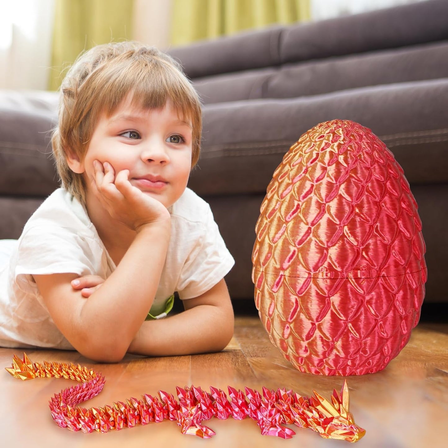 Large Dragon Eggs with Dragon Inside, 3D Printed Surprise Funny Gifts for Kids, Articulated Dragon Fidget Toys for Adults, Executive Desk Toys Office Room Décor (Orange Red)