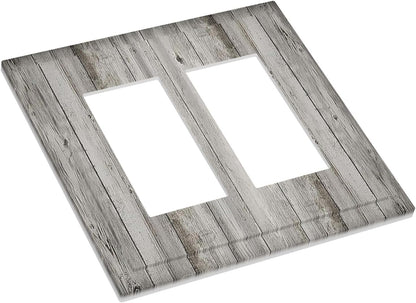 Decorative Outlet Covers Farmhouse Rustic Grey Barn Door Wood 2 Gang Double GFCI Rocker Electrical Wall Panels Light Switch Cover Plate for Bedroom Cabin Decor