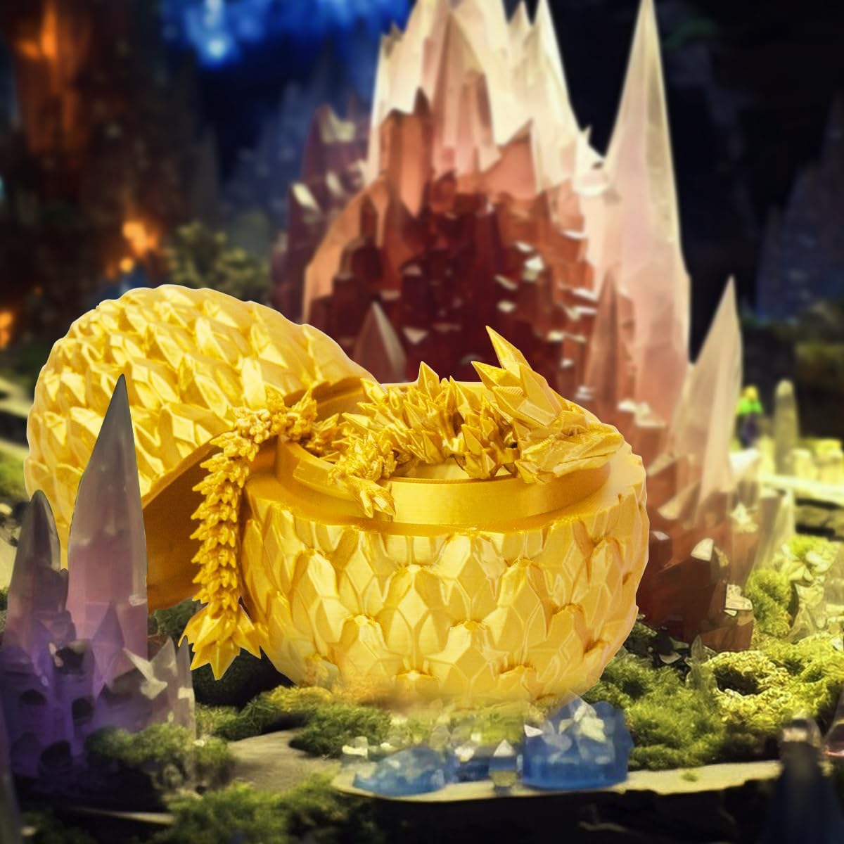 3D Prited Dragon,3D Printed Dragon in Egg, Home Office Decor Executive Desk Toys， Fidget Toys for Adults and Kids (Gold)