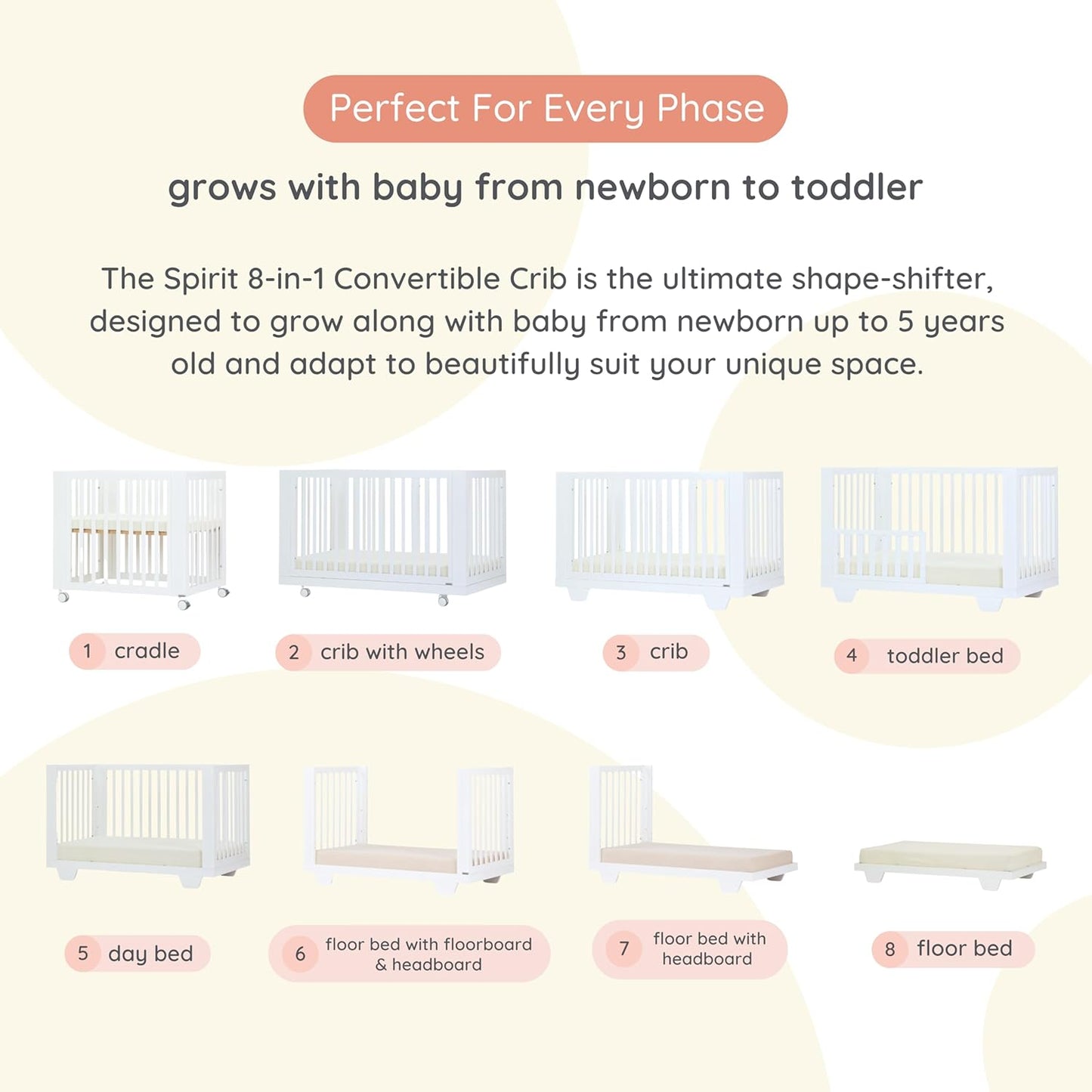 dadada Spirit 8 in 1 Convertible Crib to Toddler Bed & Floor Bed, Made in Italy, Greenguard Gold