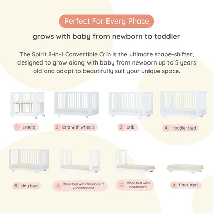 dadada Spirit 8 in 1 Convertible Crib to Toddler Bed & Floor Bed, Made in Italy, Greenguard Gold