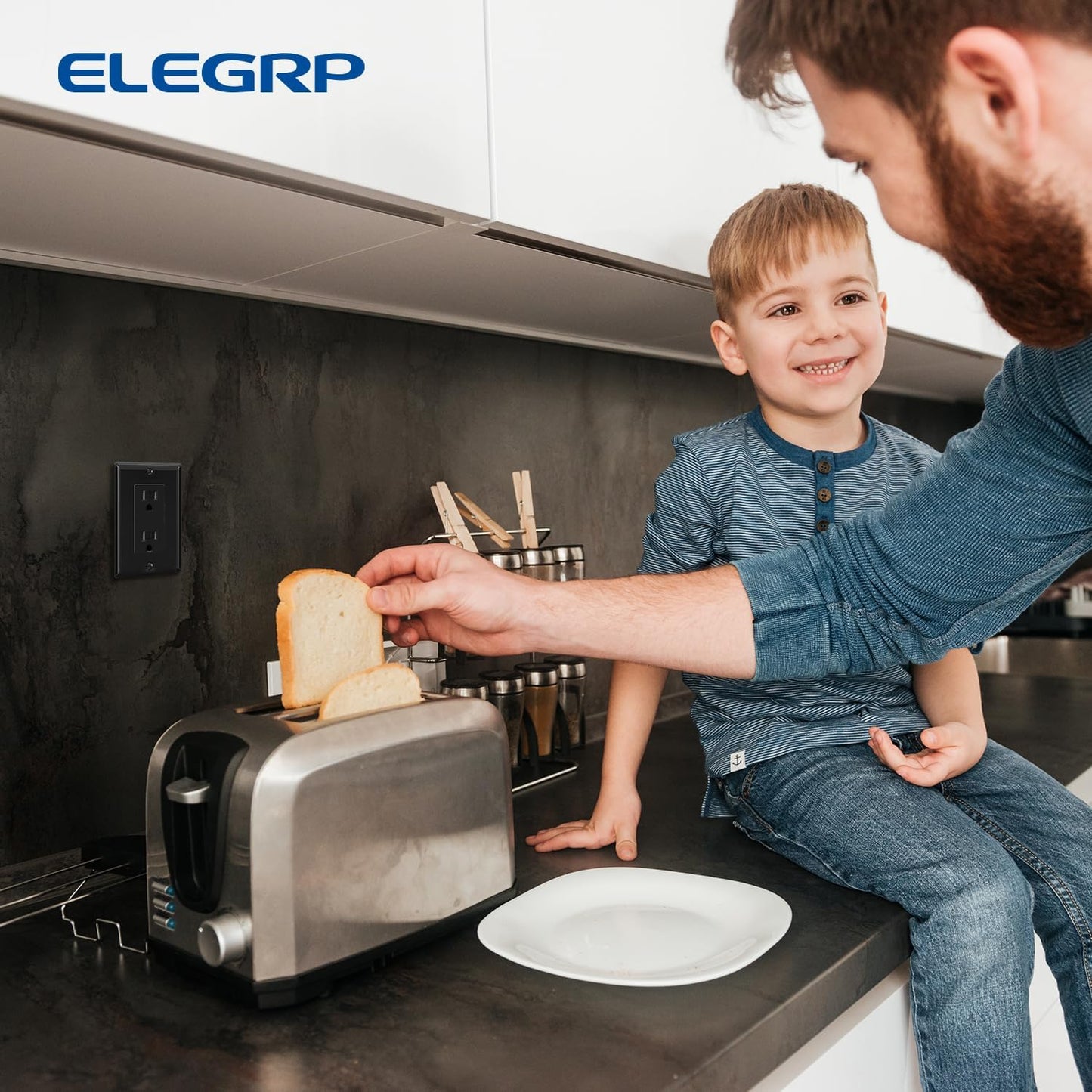 ELEGRP Decorative Receptacle Wall Plate, 1-Gang Mid Size Decorator Covers, Unbreakable Polycarbonate Faceplates for Decorator Device, UL Listed, Screws Included (1 Pack, Glossy Black)