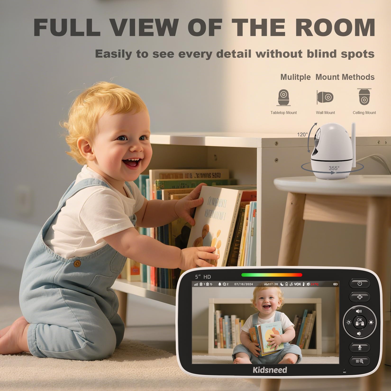 Kidsneed 5” Baby Monitor with Camera and Audio No WiFi