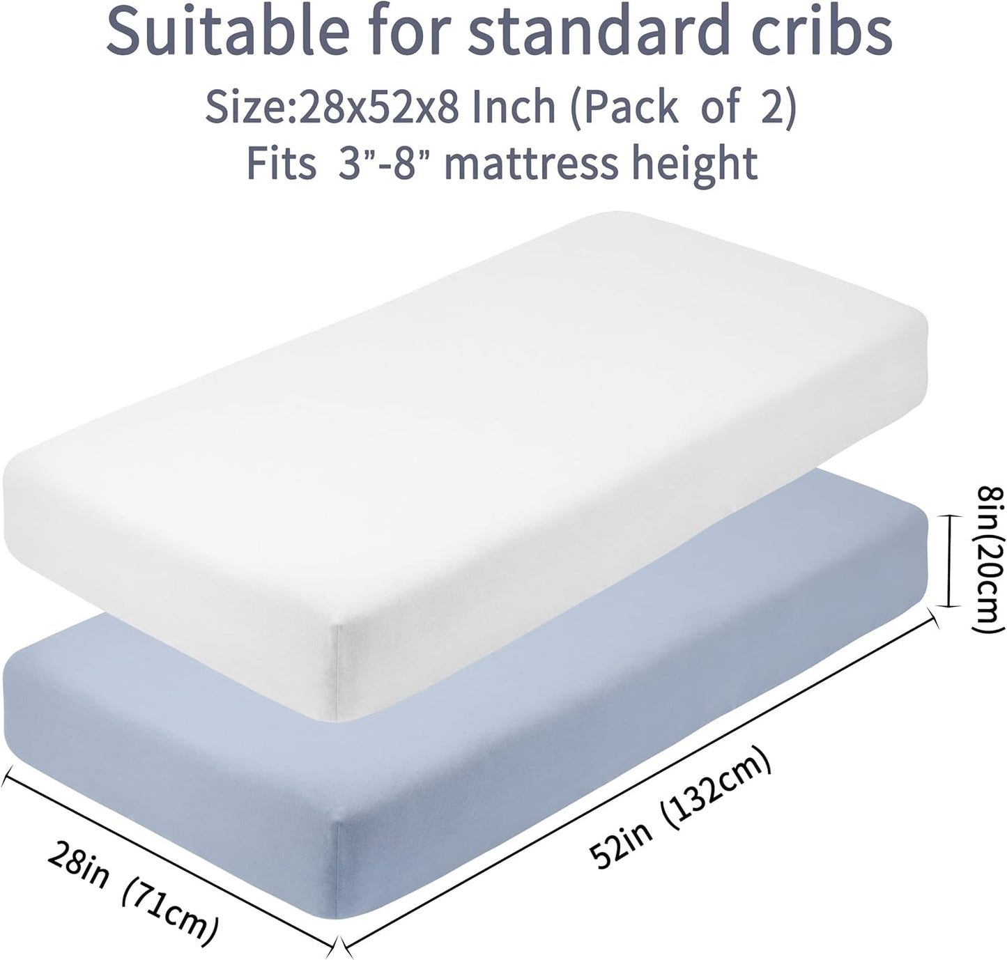 Crib Sheets for Boys Girls,100% Cotton Fitted Crib Sheet 2 Pack for Standard Crib and Toddler