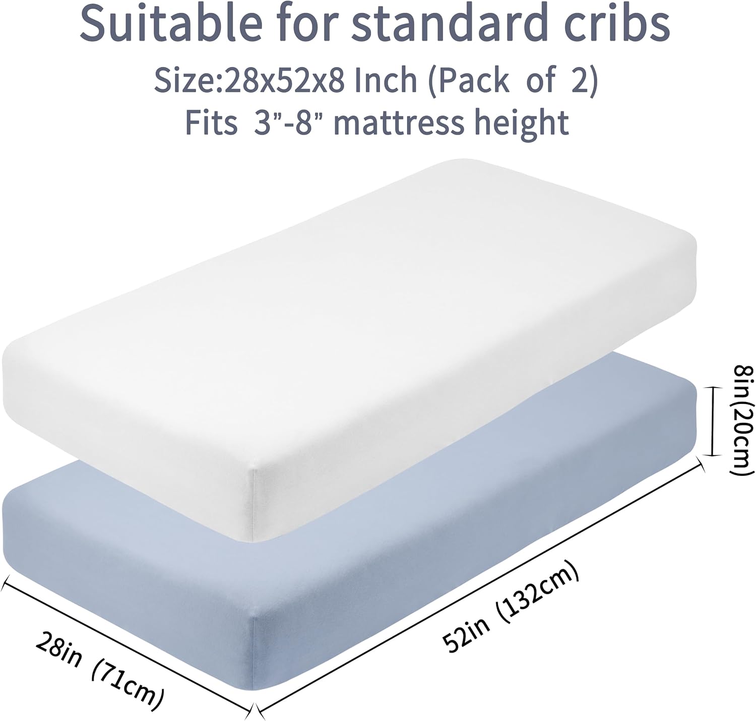 Crib Sheets for Boys Girls,100% Cotton Fitted Crib Sheet 2 Pack for Standard Crib and Toddler