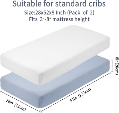Crib Sheets for Boys Girls,100% Cotton Fitted Crib Sheet 2 Pack for Standard Crib and Toddler