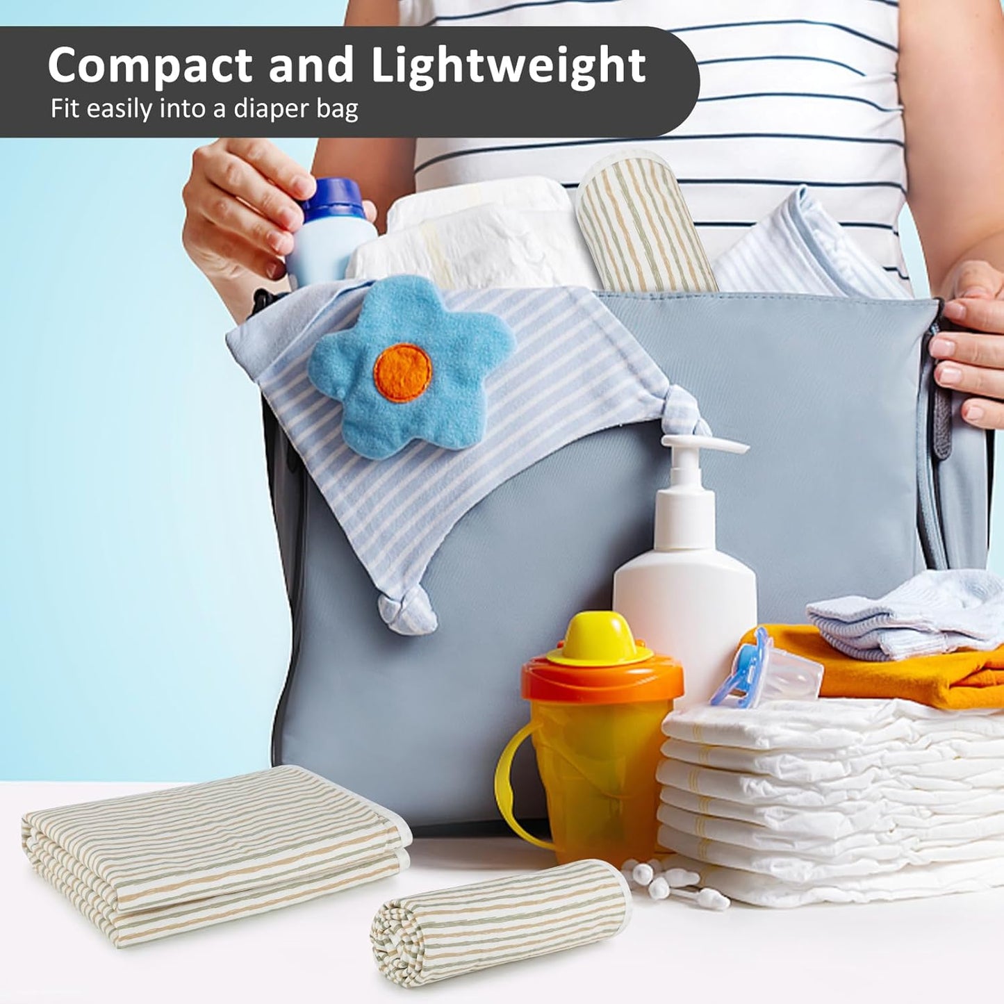 Baby Diaper Changing Pad, 21 5/8" x 31.5" Waterproof Changing Pad Liners - Reusable Soft and Absorbent Portable Changing Mat(Stripe1PCS)