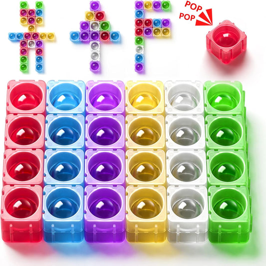 Pop Building Blocks for Kids Toddlers, 1.37 Inch Large Transparent Silicone Fidget Blocks, Color Sorting Sensory STEM Montessori Toys Classroom Must Have for Preschool CVC Word Learning