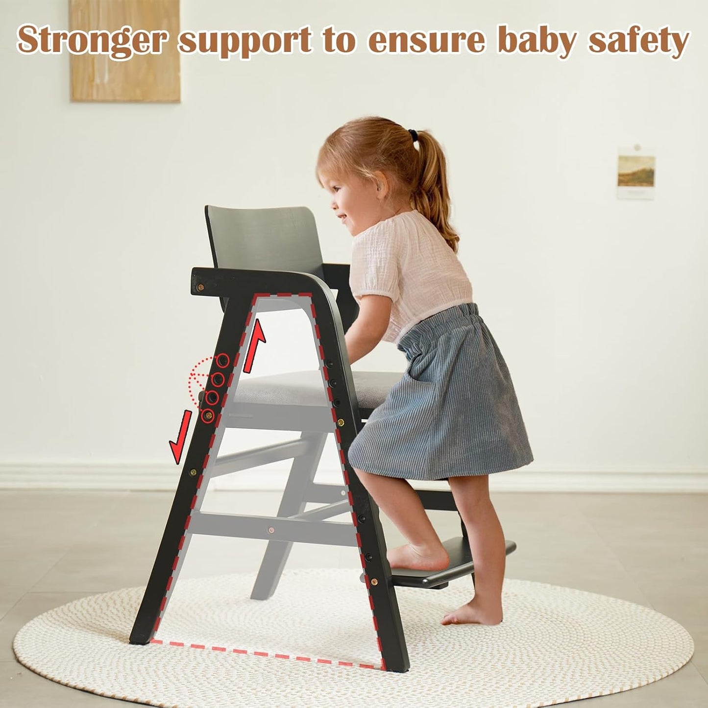 Solid Wood high Chairs for Toddlers,High Chair Grows with Kid for Dining, Study Chair for Children