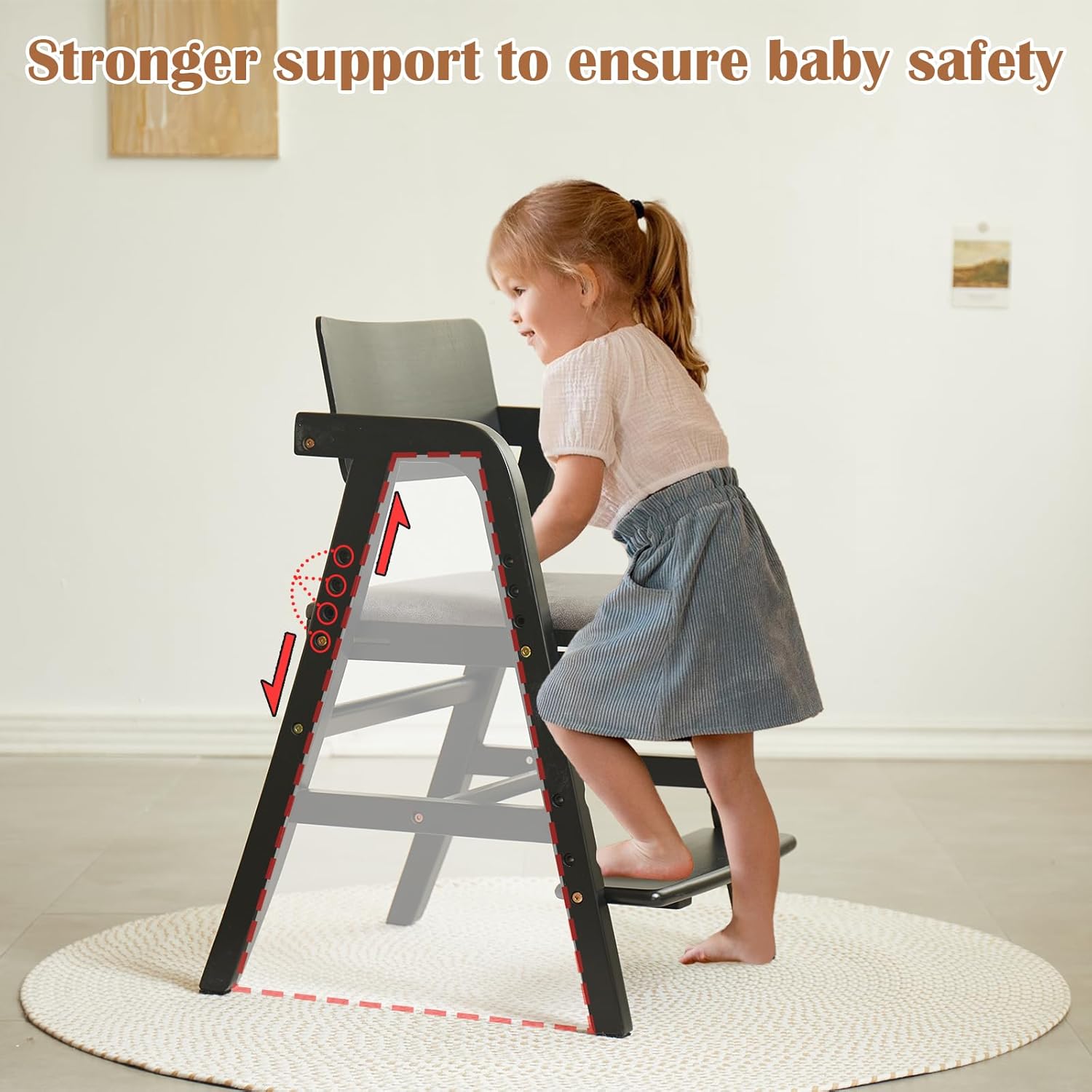 Solid Wood high Chairs for Toddlers,High Chair Grows with Kid for Dining, Study Chair for Children
