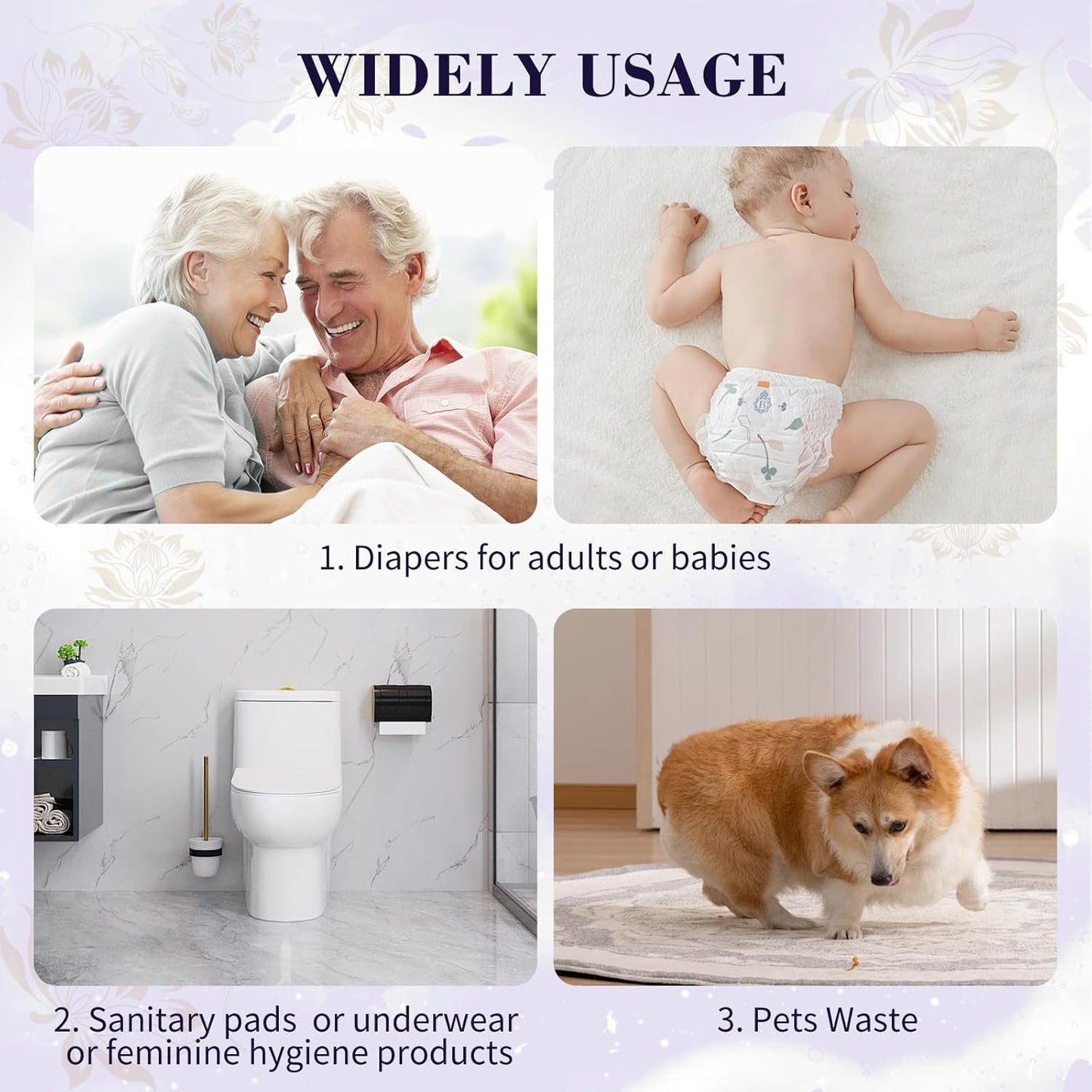 Large Adult Diaper Disposal Bags (18?™’x23?™â€?,96 Pcs, Scented, Elderly Waste Disposal, Baby Diapers Disposal Trash Bags, Sanitary Product Disposal at Home and Travel, Purple