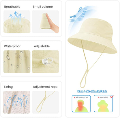 Baby Sun Hat 0-6 Years Toddler Boys Girls Adjustable Bucket Hats Kids Bucket Hats UPF 50+ Wide Brim Beach Swim Pool