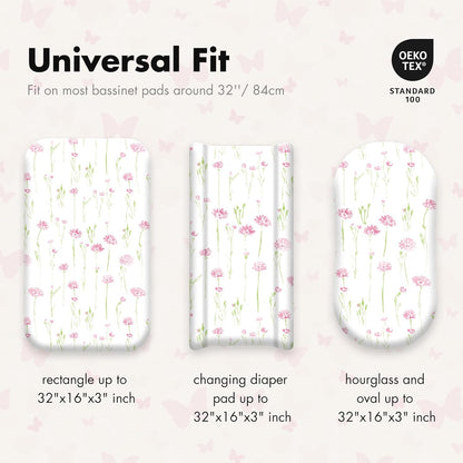 Gllquen Baby Bassinet Sheets 4 Pack, Breathable Cozy Fitted Mattress Sheet, Elastic Travel Crib Fashionable Floral Pattern, Standard Cradle Safe Sheets for Baby Boys Girls 32"x16" (Butterfly)