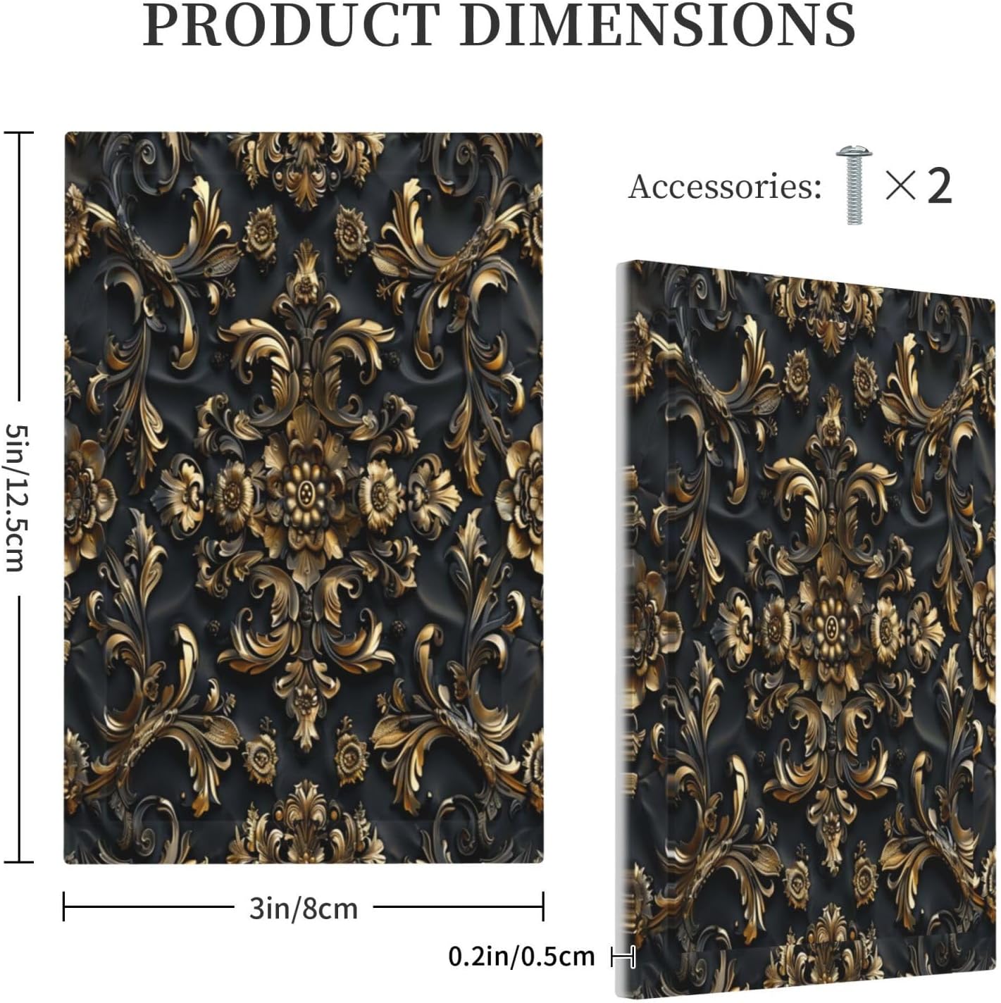 Decorative Switch Covers Plate Rococo Vintage Black Golden Leaf Morris Vine 1 Gang No Device Single Blank Outlet Covers Wall Plate Cover Light Switch Plate Faceplate for Home Decor