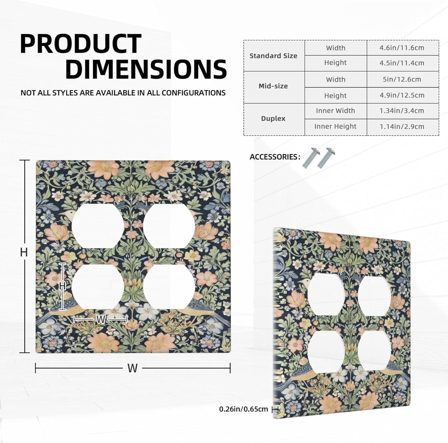 Decorative Outlet Covers Rustic Morris Birds Green Leaf Flower 2 Gang Wall Plate Cover Double Duplex Receptacle Two Switch Light Switch Cover Plate Jumbo Dual Faceplate for Home Decor