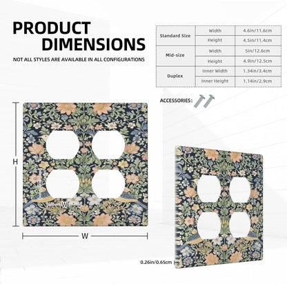 Decorative Outlet Covers Rustic Morris Birds Green Leaf Flower 2 Gang Wall Plate Cover Double Duplex Receptacle Two Switch Light Switch Cover Plate Jumbo Dual Faceplate for Home Decor