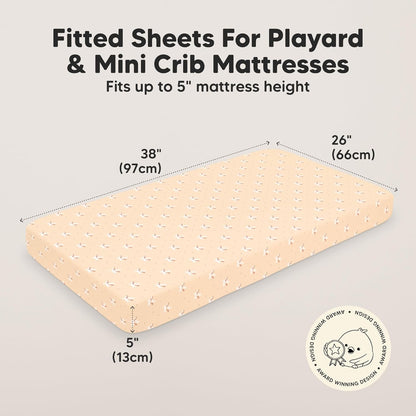 2-Pack Mini Crib Sheets Fitted - 38x26 Pack N Play Sheets for Pack and Play Mattress, Organic