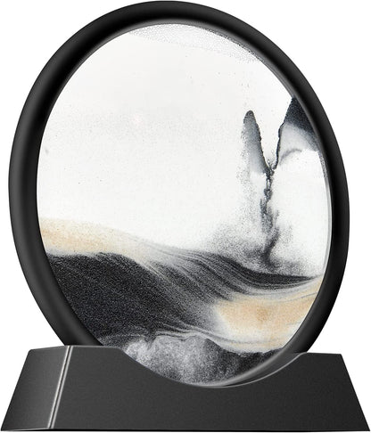 Liquid Motion Sandscape Round Moving Sand Art Sensory Toy Anxiety Fidget ADHD Relaxation Toy Home Office Desktop Decoration (Black, 7-in)