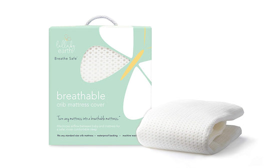 Lullaby Earth Breathe Safe Air Breathable Crib Mattress Pad, Removable Mattress Cover with Waterproof Layer for Baby and Toddler Beds, Standard Crib Size White