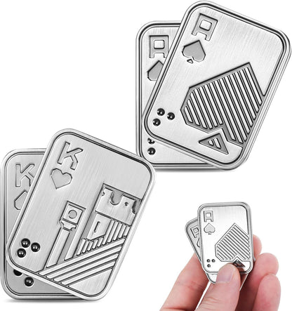 2Pcs Metal Fidget Slider, Metal Fidget Toy Fidget Slider for Adults Magnet Fidget Toy EDC Fidget Clicker Metal Poker Push Card Fidget Slider Stress Relief Toy,Silver