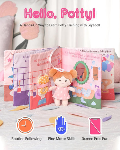 Interactive Sensory Soft Cloth Book, Educational Crinkle Quiet Activity Busy Book for Babies,Toddler Travel Toy Gift for Boys and Girls (Hello Potty)