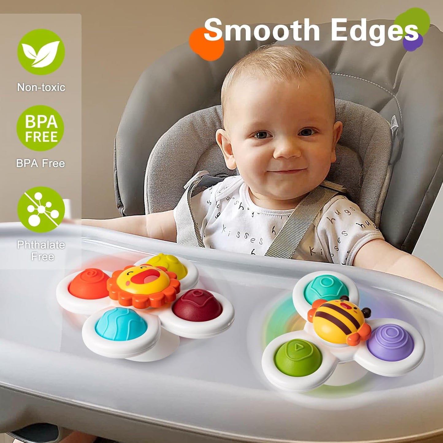 TOHIBEE 3PCS Suction Cup Spinner Toys for 1 2 Year Old Boys Spinning Toys 12-18 Months Sensory Toys for Toddlers 1-3 First Birthday Baby Gifts for Girls