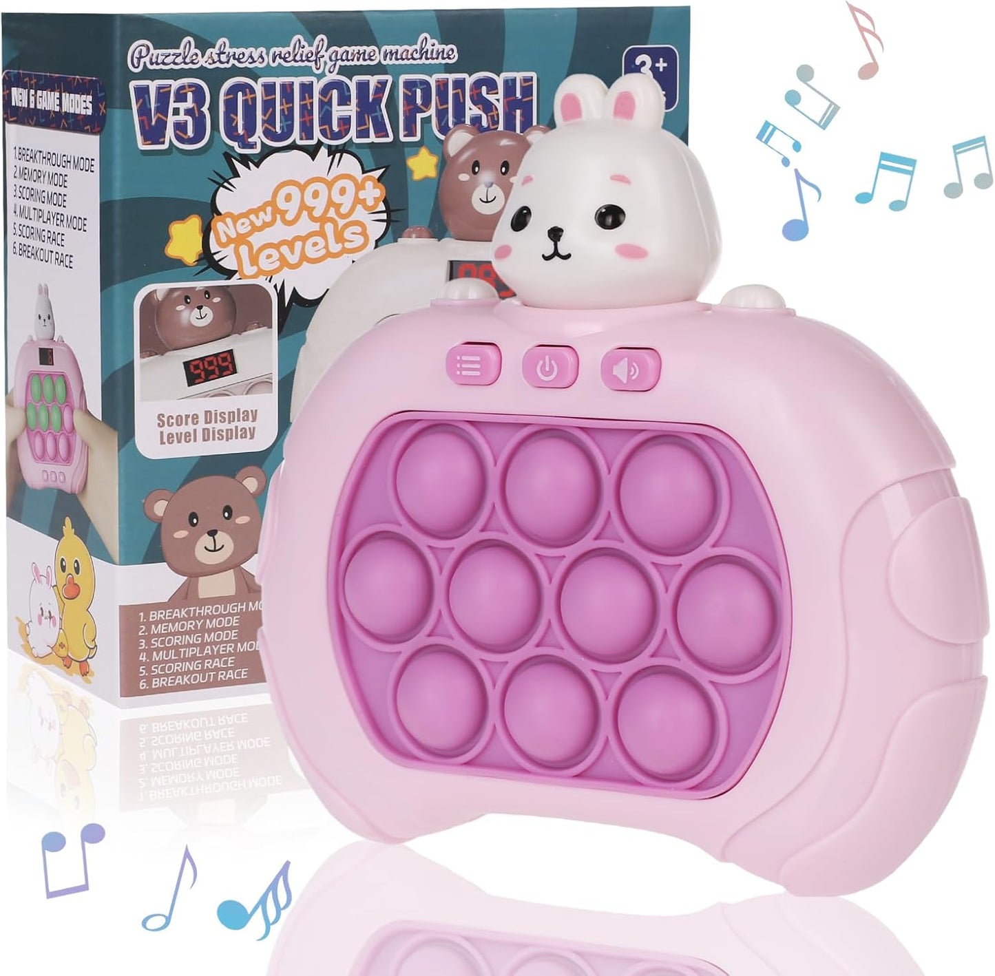 Fast Push Game Pop Fidget Toys for Kids, Fast Push Bubble Game, Quick Push Pop Game for Boys & Girls Age 3-12, Handheld Puzzle Game Sensory Toys Relaxation and Decompression (Pink Rabbit)