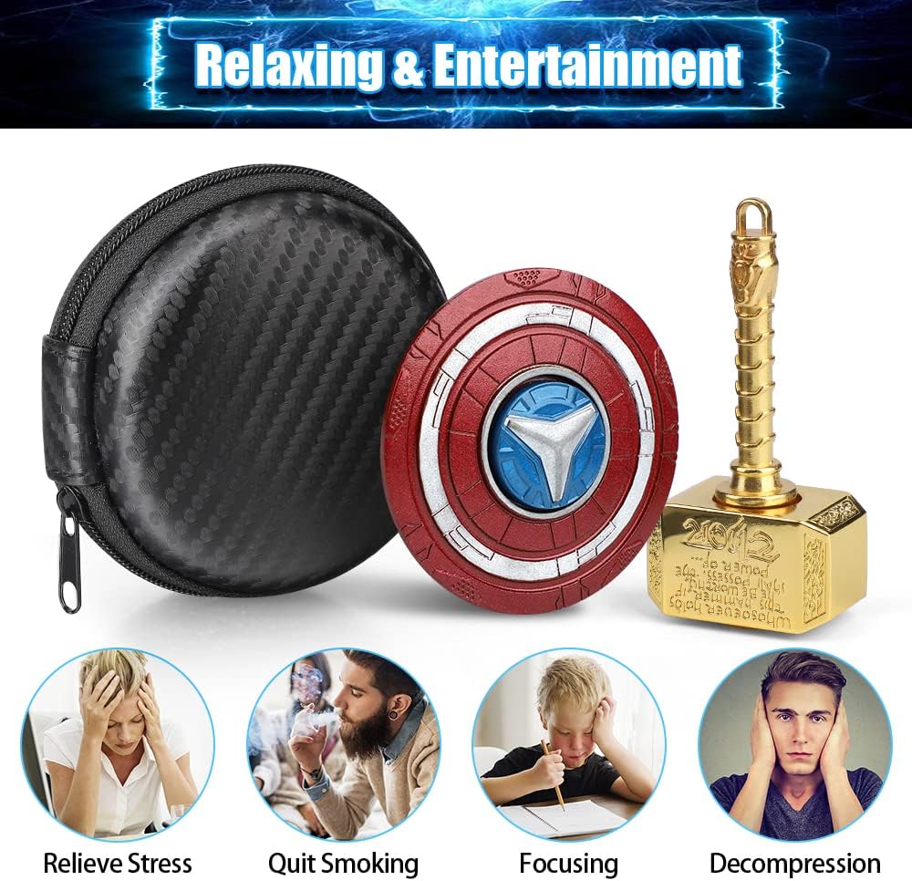 Transformable Fidget Spinner, Metal Hand Hammer Fidgit Chain Toy for Kids Adults, Cool Shield Fingertip Gyro Stress Relief Cube for Office, Stocking Stuffer Gifts for Christmas 2 Pack