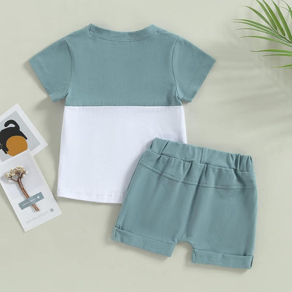 fhutpw Baby Toddler Boy Clothes Summer Outfits 6 12 18 24 Months Patchwork Short Sleeve T Shirt & Shorts Sets with Pockets