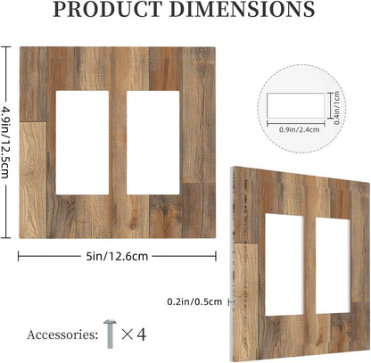 Decorative Outlet Covers Retro Rustic Brown Wood Grain 2 Gang Double Gfci Rocker Electrical Wall Panels Light Switch Cover Plate For Farmhouse Cabin Decor