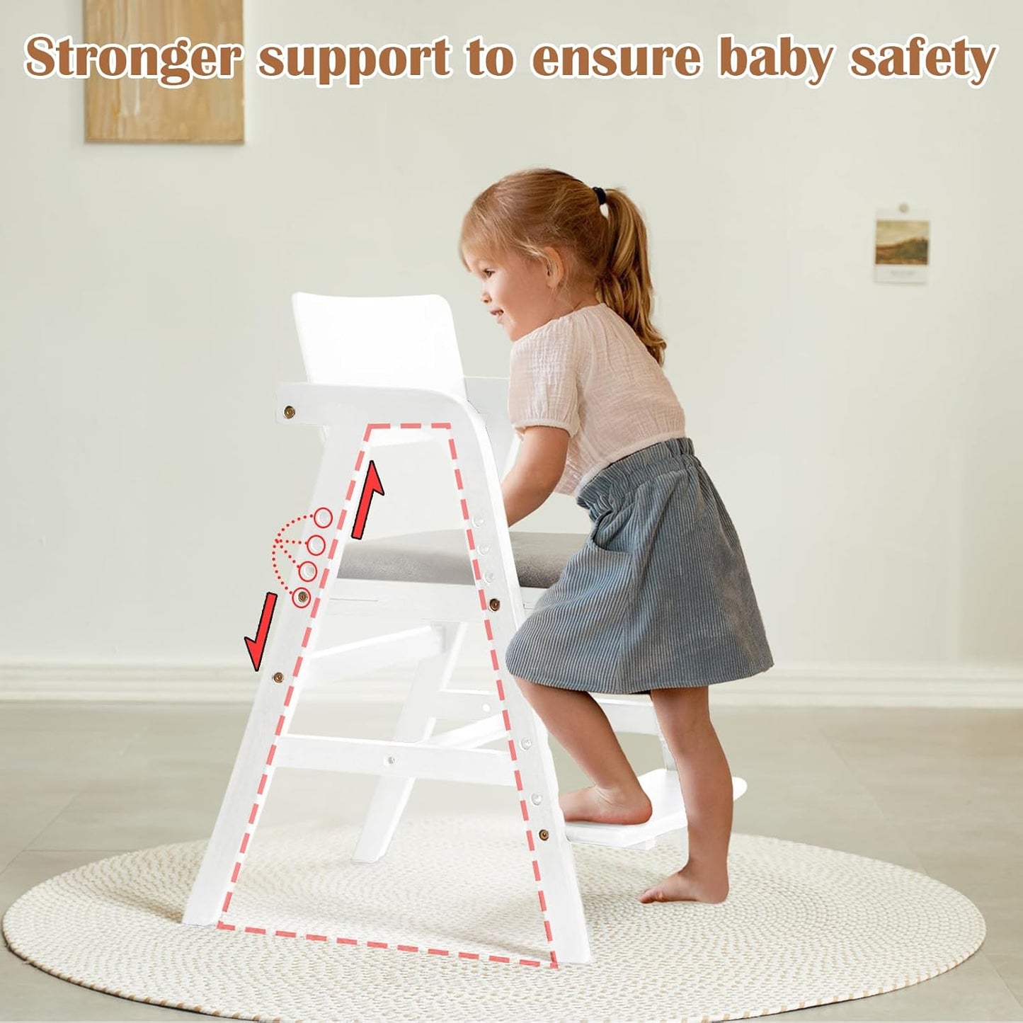 Solid Wood high Chairs for Toddlers,High Chair Grows with Kid for Dining, Study Chair for Children