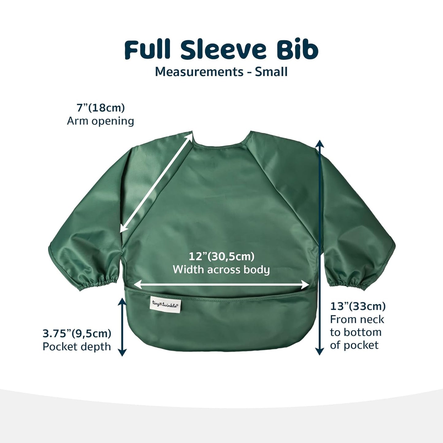 Tiny Twinkle Mess Proof Baby Bib,Waterproof Smock Baby Bib for Eating,Machine Washable Long Sleeve Bib,Baby Led Weaning,Toddler Bib,BLW Supplies(Olive Green, Small 6-24 Months)