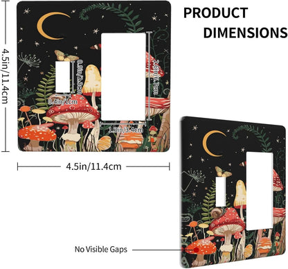 Moon Star Red Mushroom Forest Butterfly Green Plant Outlet Covers 1 Toggle 1 Rocker Combination Decorative Wall Plate Electrical Switch Plates Light Switch Cover Plate for Kids Room Home Decor