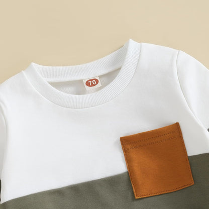 Kupretty Toddler Baby Boy Fall Winter Clothes Color Block Long Sleeve Sweatshirt Pullover Tops + Joggers Pants Outfit Set