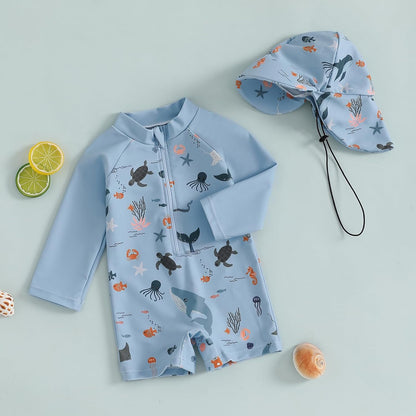 Hnyenmcko Baby/Toddler Boy Rash Guard Swimsuit Long Sleeve One Piece Zipper Swimwear Sunsuit Infant Bathing Suit Beachwear