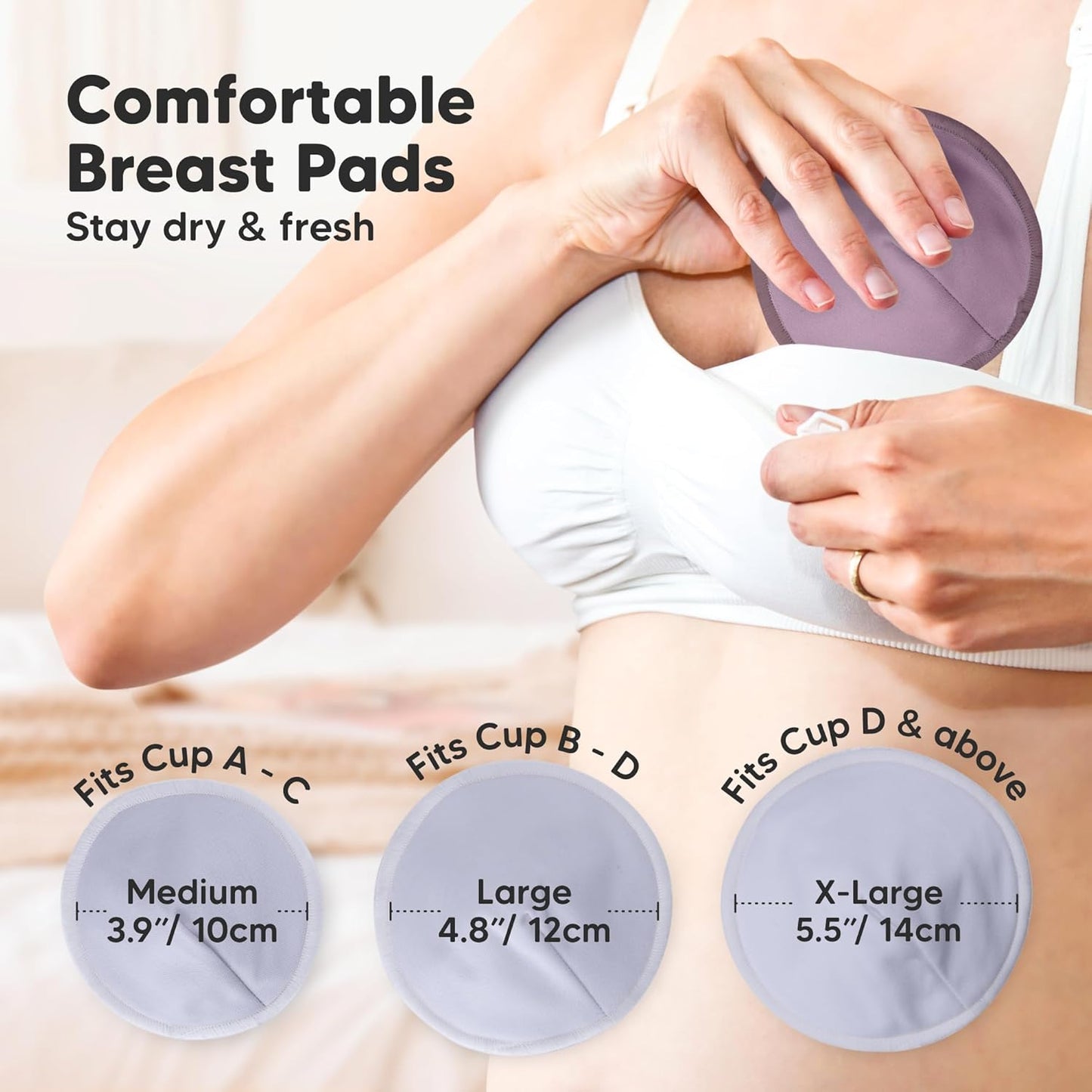 Organic Nursing Pads - 14 Washable Viscose Derived from Bamboo Breastfeeding Pads, Wash Bag