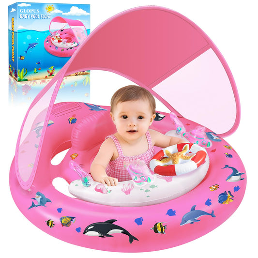 Baby Pool Float with Canopy Upf50+ Sun Protection, Baby Swimming Float