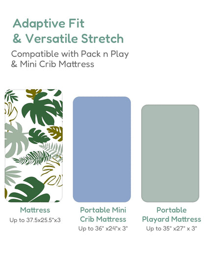 Pack and Play Sheets Fitted, Ultra Soft Mini Crib Sheets Boy Girl, Monstera&Green, Hypoallergenic