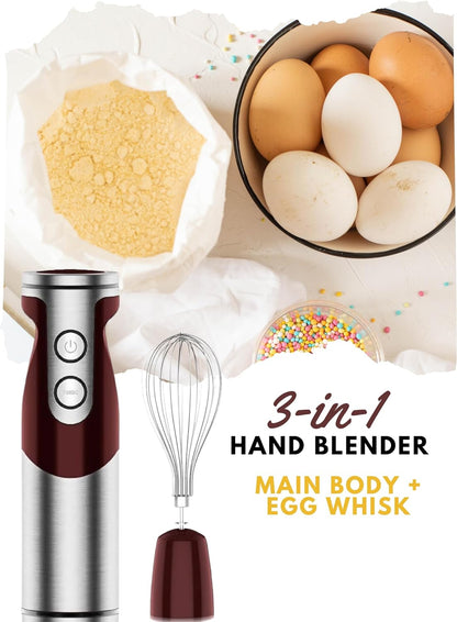 Megawise 3-in-1 Hand Blender – 12-Speed, Includes Powerful Blender Stick, Whisk, and Milk Frother