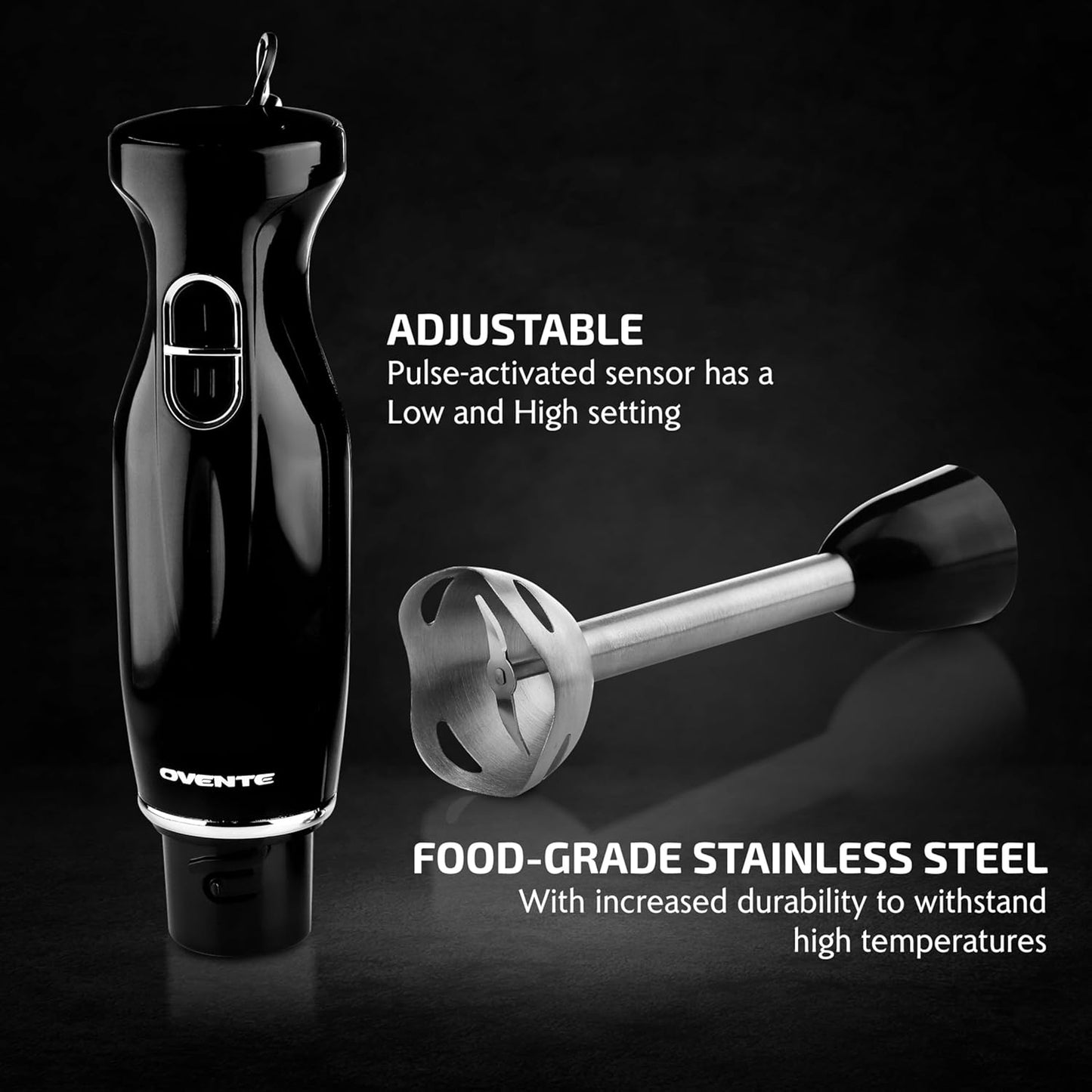 OVENTE Immersion Hand Blender, 300W Electric Handheld Portable Stick Mixer with 2 Mixing Speed and