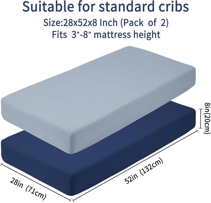 Baby Crib Sheets for Boys Girls, 2 Pack Fitted Crib Sheet for Standard Crib and Toddler Mattress
