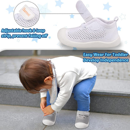 Baby First-Walking Shoes 1-4 Years Kid Shoes Trainers Toddler Infant Boys Girls Soft Sole Non Slip Cotton Canvas Mesh Breathable Lightweight TPR Material Slip-on Sneakers Outdoor